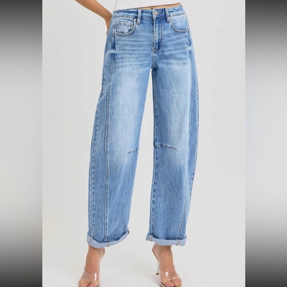 Risen Jeans Denim - Risen Jeans High-Rise Relaxed Barrel Leg Jeans with Cuffed Hem Size 11/30 NWT